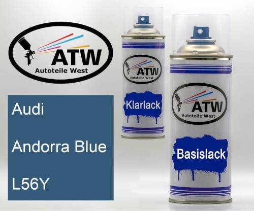 Audi, Andorra Blue, L56Y: 400ml Sprühdose + 400ml Klarlack - Set, von ATW Autoteile West.